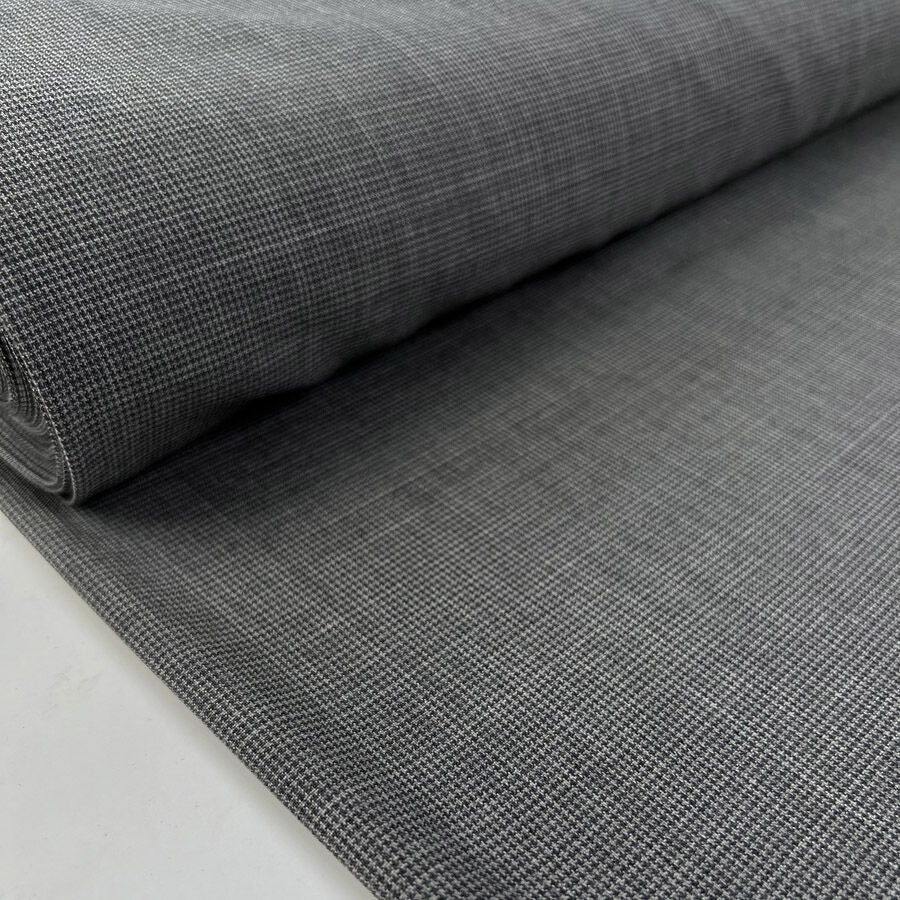 100% Wool Grey Herringbone Check Shirting Fabric Timothy Bolt