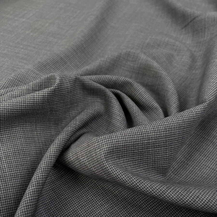 100% Wool Grey Herringbone Check Shirting Fabric Timothy