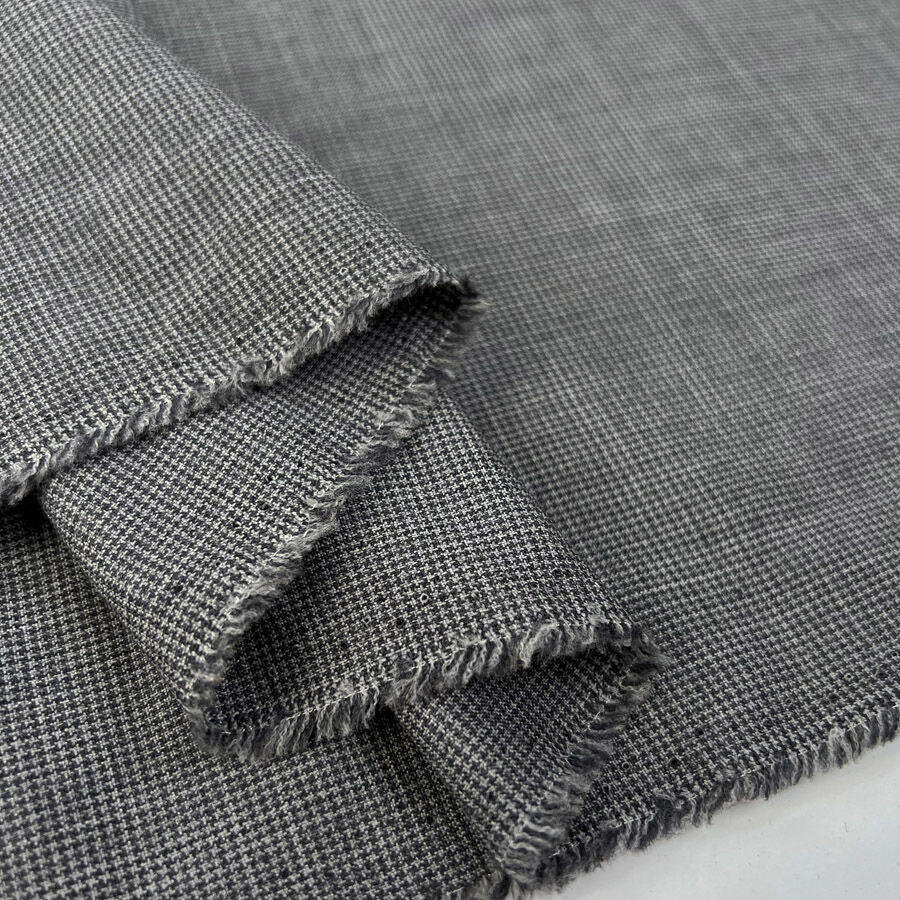 100% Wool Grey Herringbone Check Shirting Fabric Timothy Fold