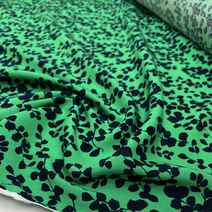 100% Bamboo Midnight Foliage Green Navy Floral Dress Fabric CU