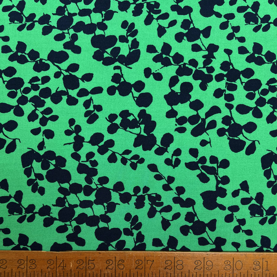 100% Bamboo Midnight Foliage Green Navy Floral Dress Fabric Ruler