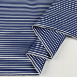 100% Cotton Shirting Awning Stripe Navy Blue White Woven Dress Fabric Fold