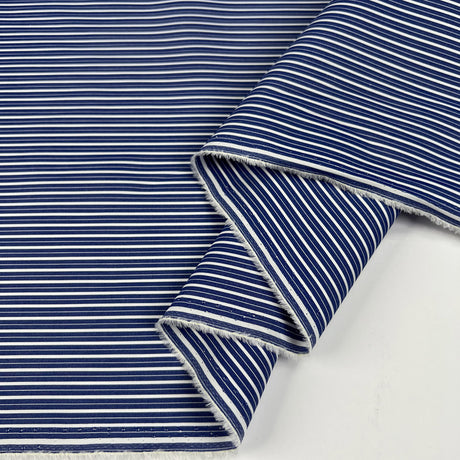 100% Cotton Shirting Awning Stripe Navy Blue White Woven Dress Fabric Fold