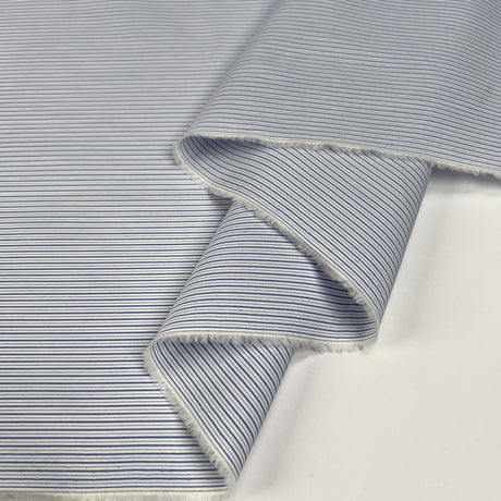 100% Cotton Shirting Pencil Stripe Blue White Fine Woven Fabric Fold