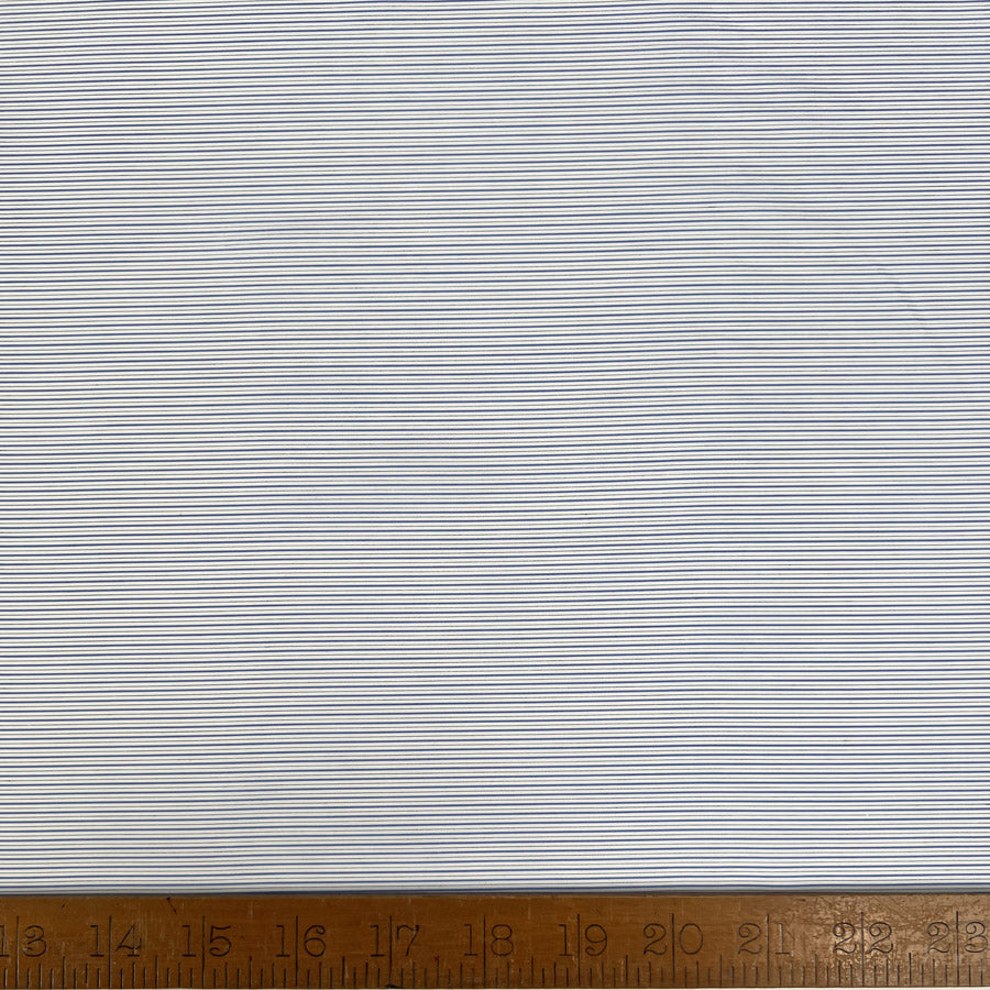 100% Cotton Shirting Pencil Stripe Blue White Fine Woven Fabric Ruler