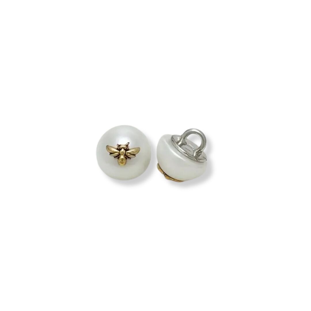 11mm Wide Bumble Bee Pearl Resin Buttons White