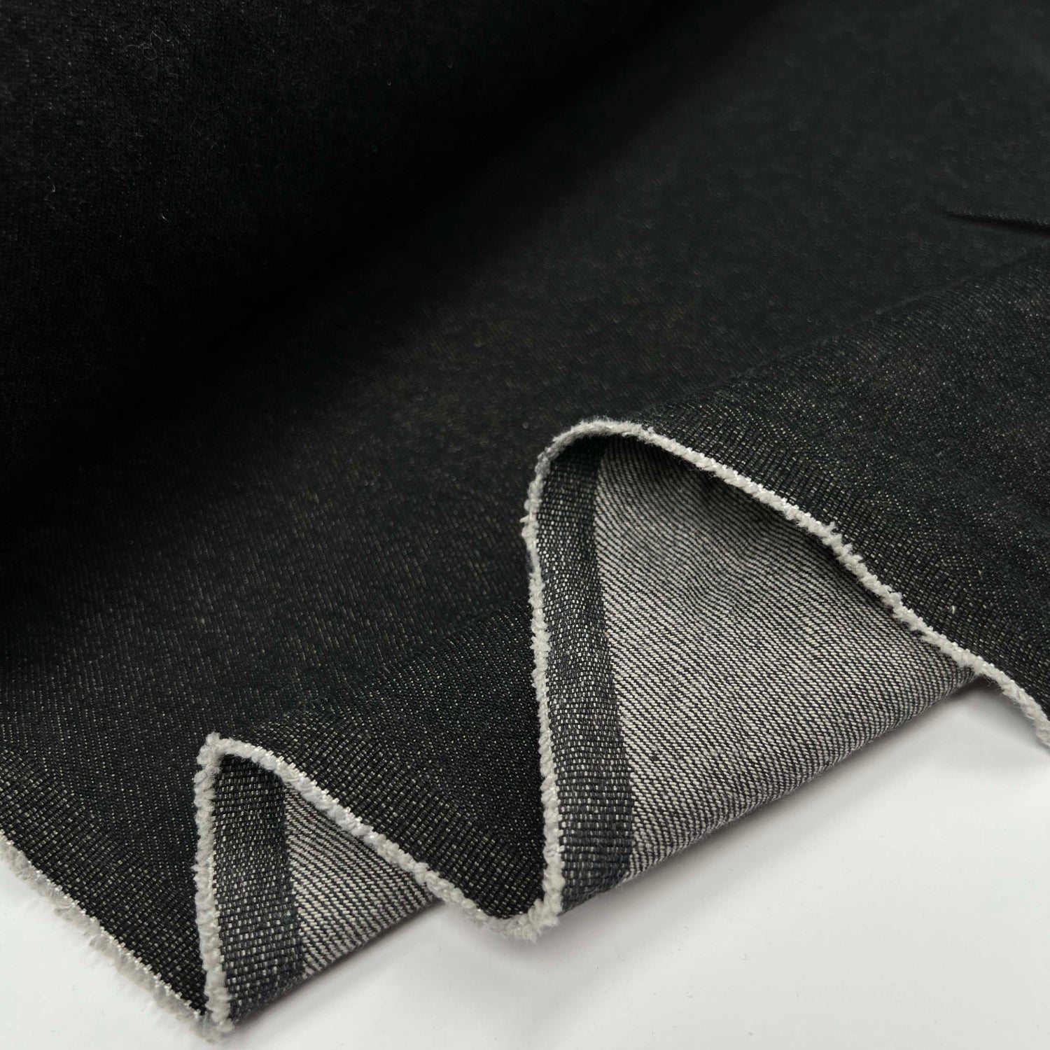11oz Denim Oliver Cotton Black Plain Woven Jean Trouser Fabric Fold