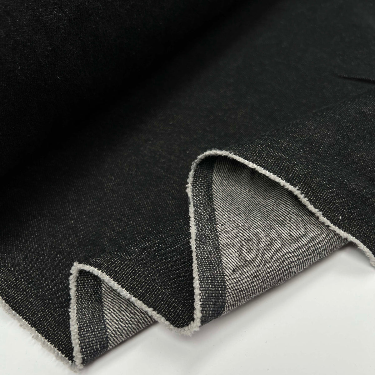 11oz Denim Oliver Cotton Black Plain Woven Jean Trouser Fabric Fold