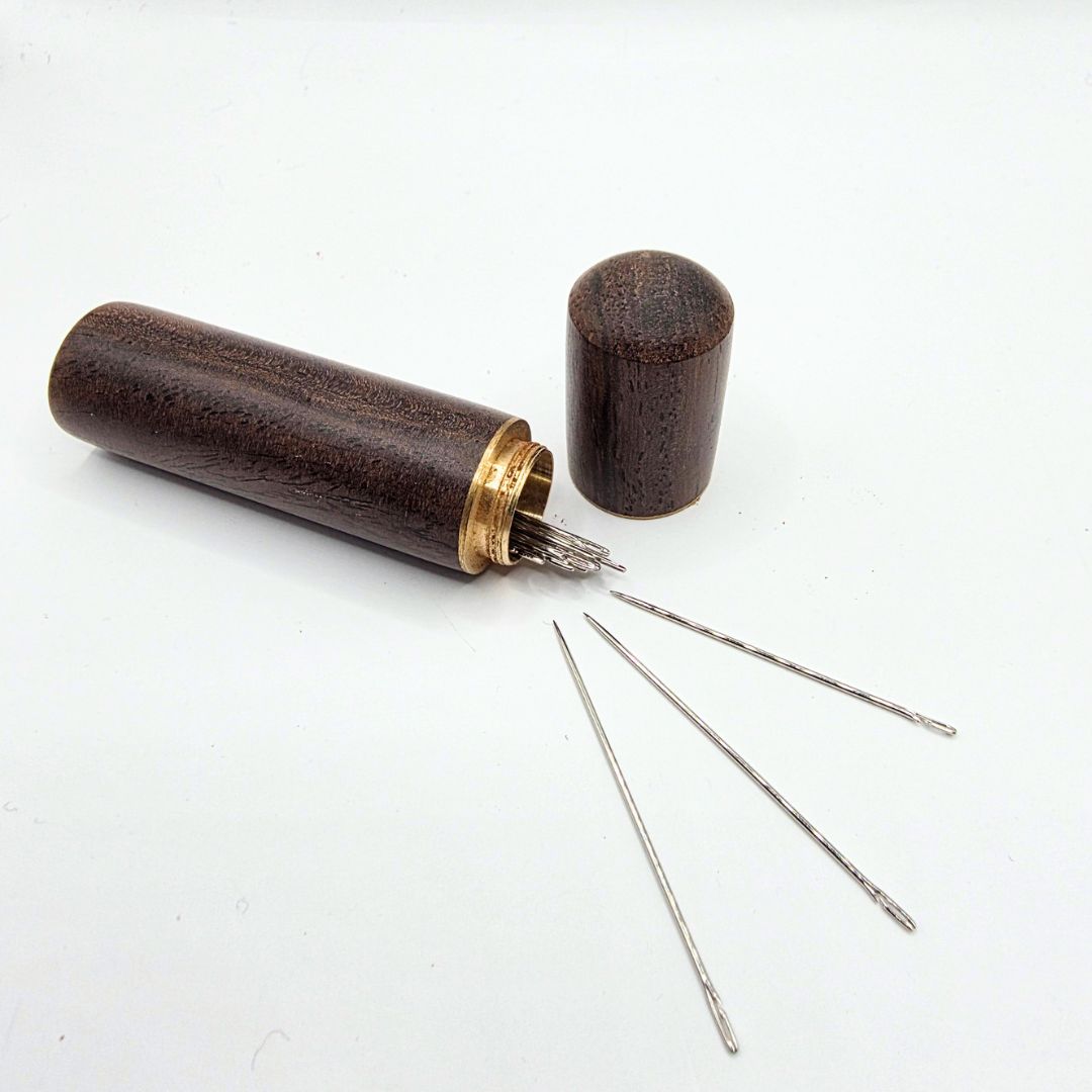 12 Self Threading Sewing Needles in Wood Case