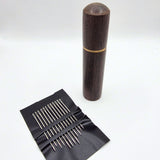 12 Self Threading Sewing Needles in Wood Case All