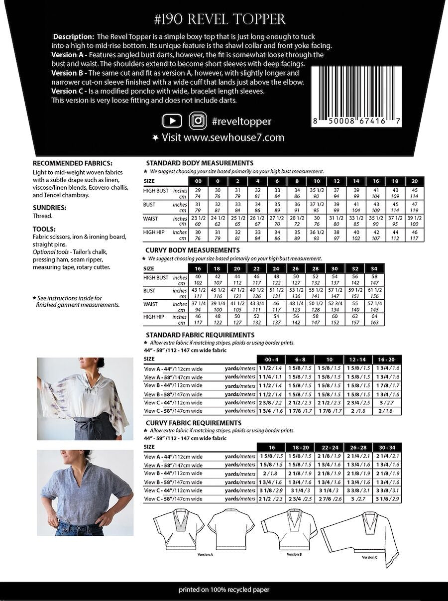 Sew house seven revel topper pattern sizes 00-34
