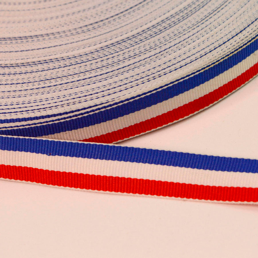 15mm Blue Red White Striped Polyester Binding Cu