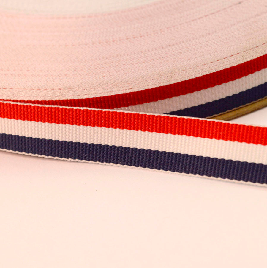 15mm Red White Navy Striped Polyester Binding Cu