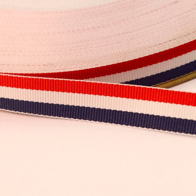 15mm Red White Navy Striped Polyester Binding Cu