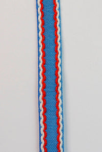 15mm Stitched Edge Braid Cotton Tape - Blue, Red & White