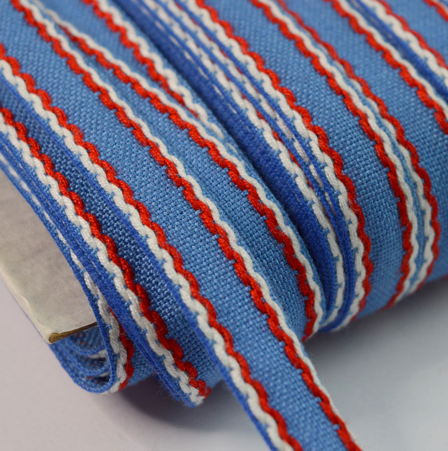 15mm Stitched Edge Braid Cotton Tape Blue Red White Crafting Haberdashery Cud1
