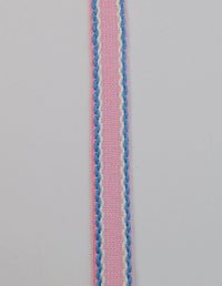 15mm Stitched Edge Braid Cotton Tape - Pink, Blue & White