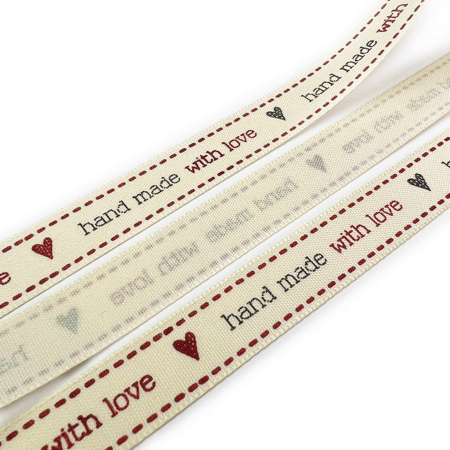 15mm Hand Made With Love Craft Sewing Ribbon Natural