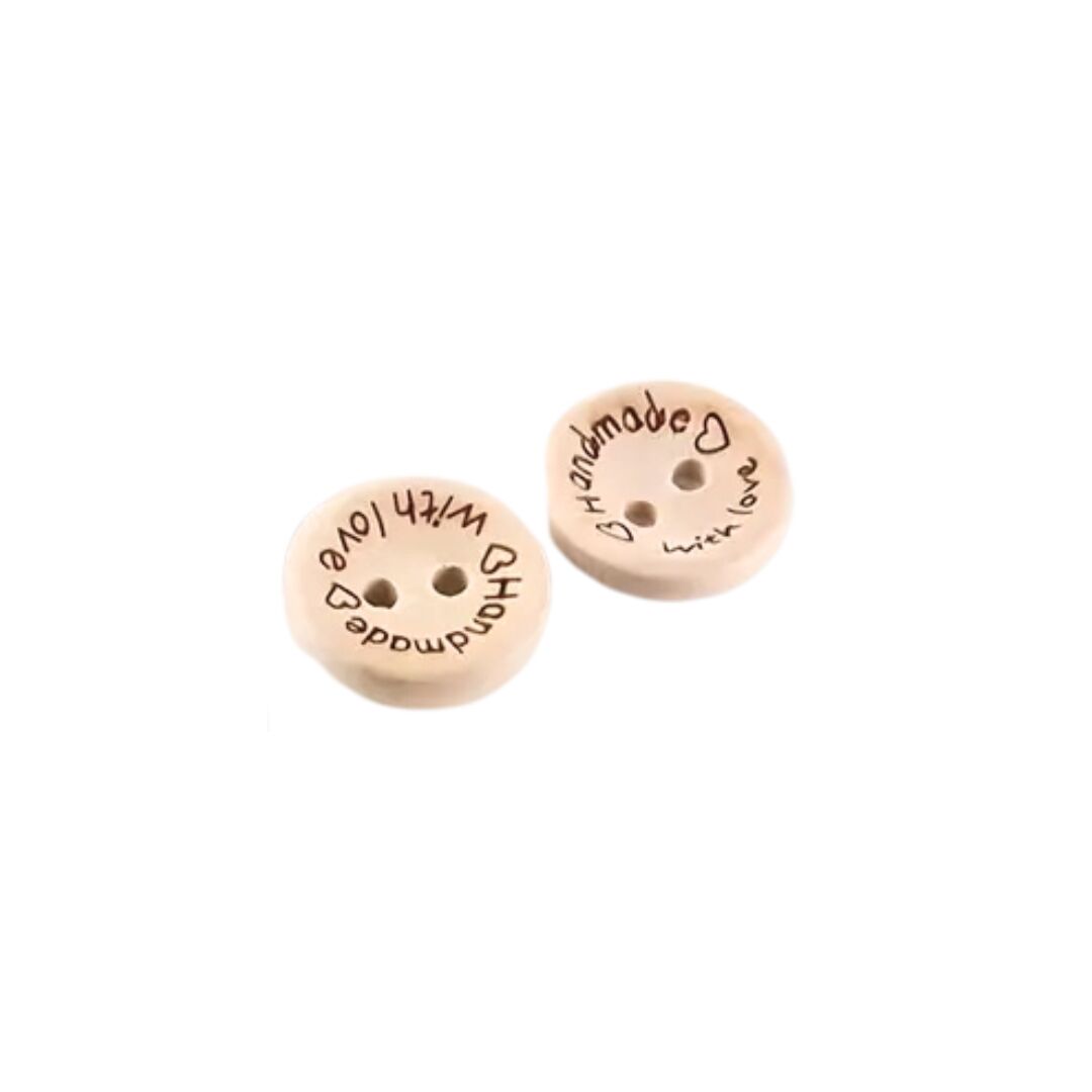 15mm Wide Handmade With Love Wooden 2 Hole Buttons