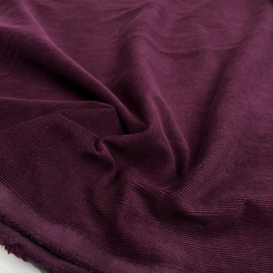 16 Wale Washed Corduroy Wine Mauve Needlecord Cotton Woven Trouser Fabric CU