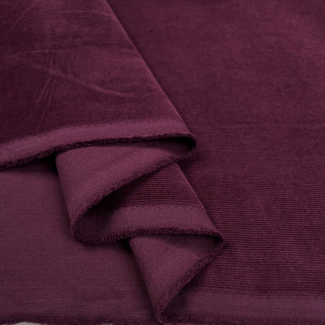 16 Wale Washed Corduroy Wine Mauve Needlecord Cotton Woven Trouser Fabric Fold