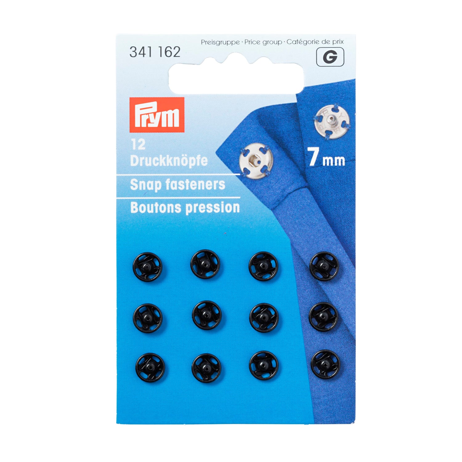 341162 Prym 7mm Sew On Snap Fasteners Black 1