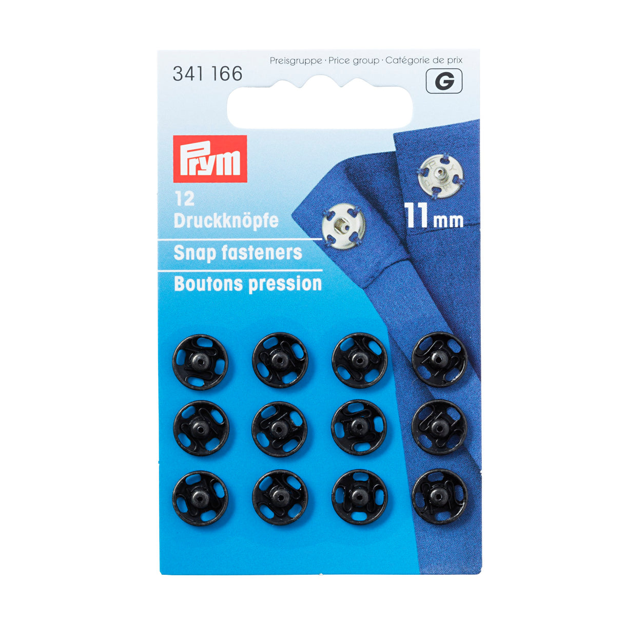 341166 Prym 11mm Sew On Snap Fasteners Black
