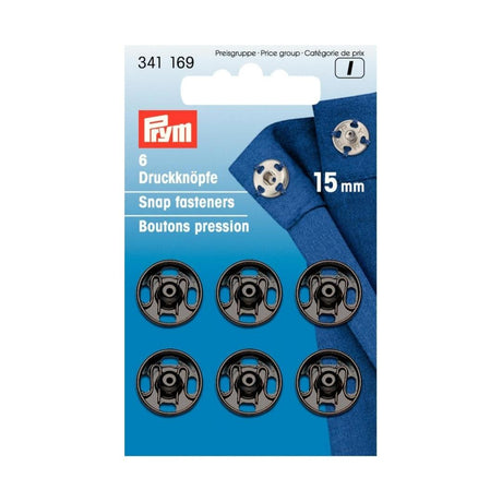 341169 Prym 15mm Sew On Snap Fasteners Black 2