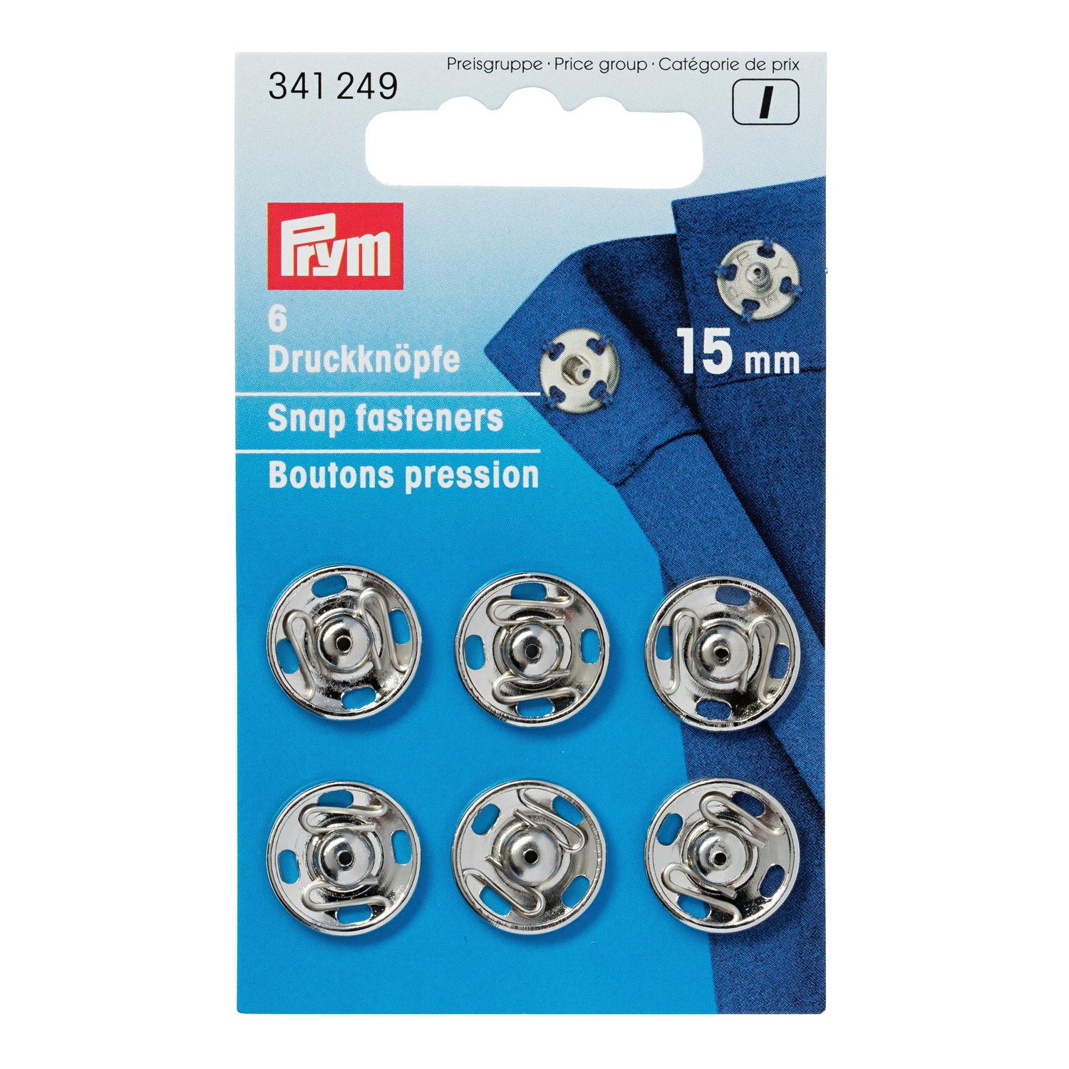 341249 Prym 15mm Sew On Snap Fasteners Silver