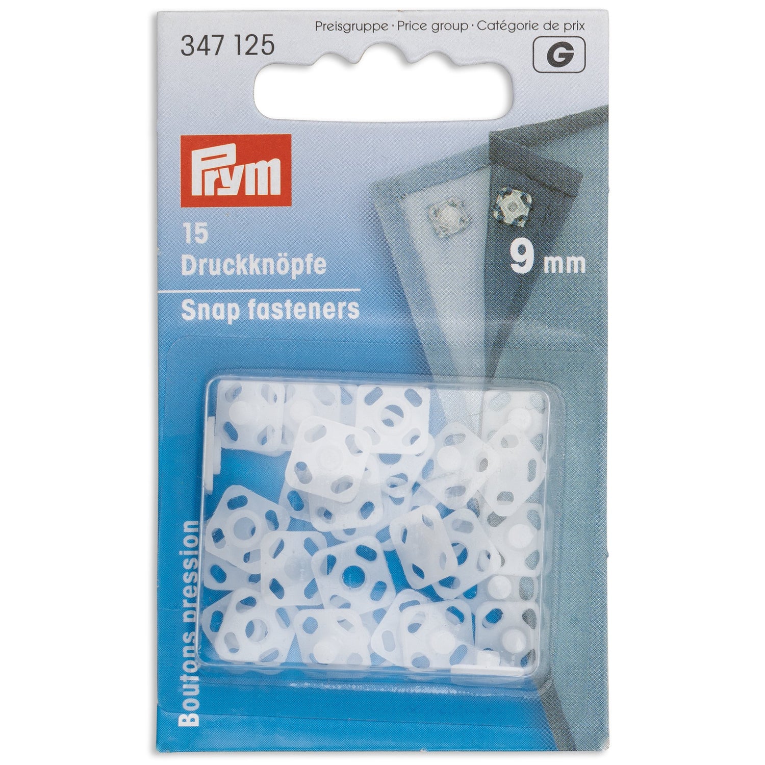 347125 Prym 9mm Sew On Snap Fasteners White 1