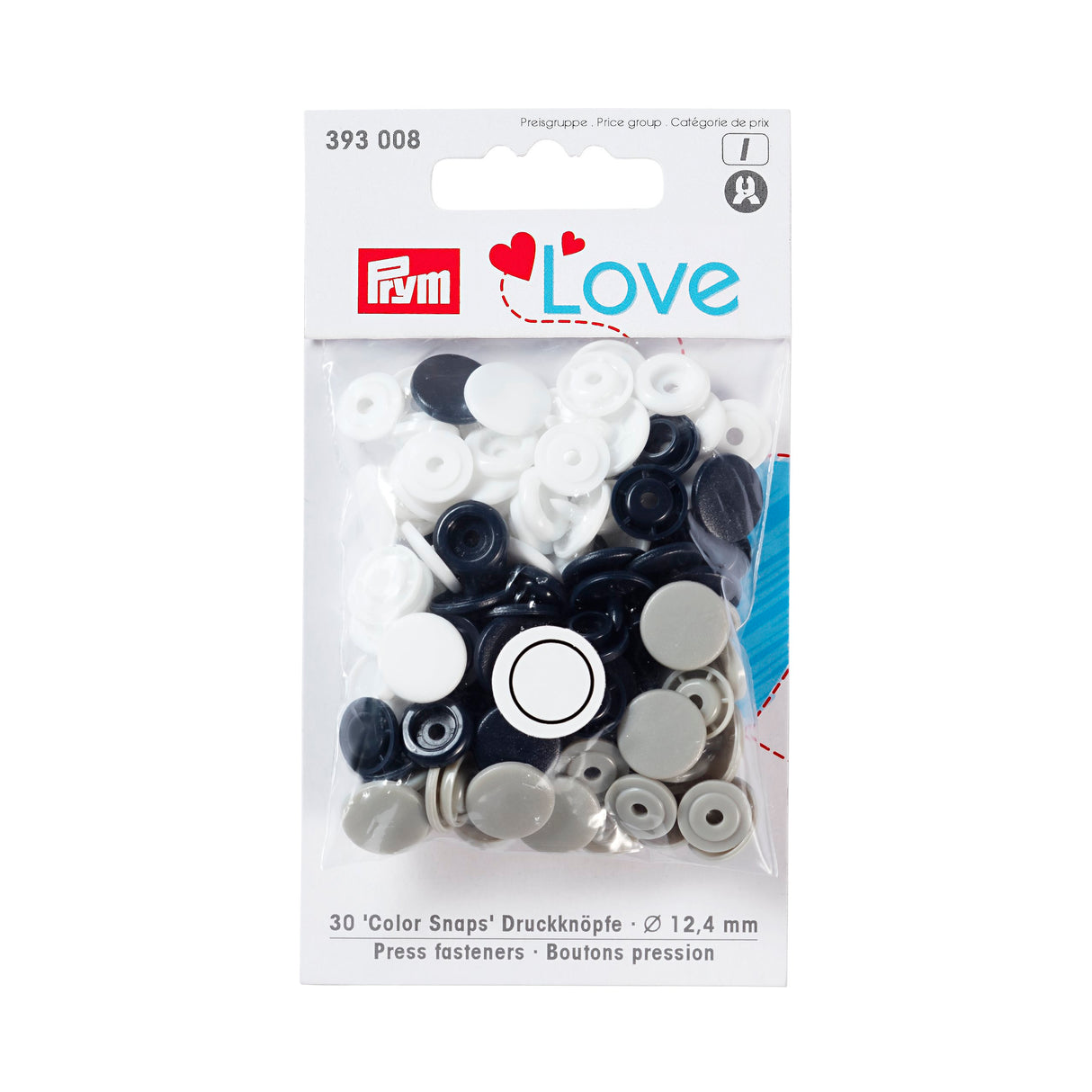 393008 Prym Love Press Fasteners Navy Grey White