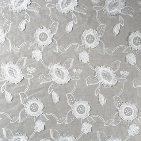 3D Embroidered Cotton White Floral Woven Dress Fabric