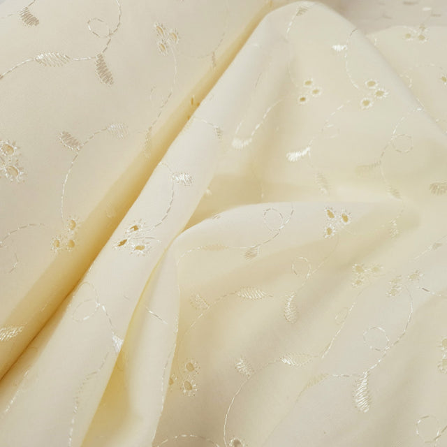 3 Hole Broderie Anglaise Fabric Floral Cream Close Up