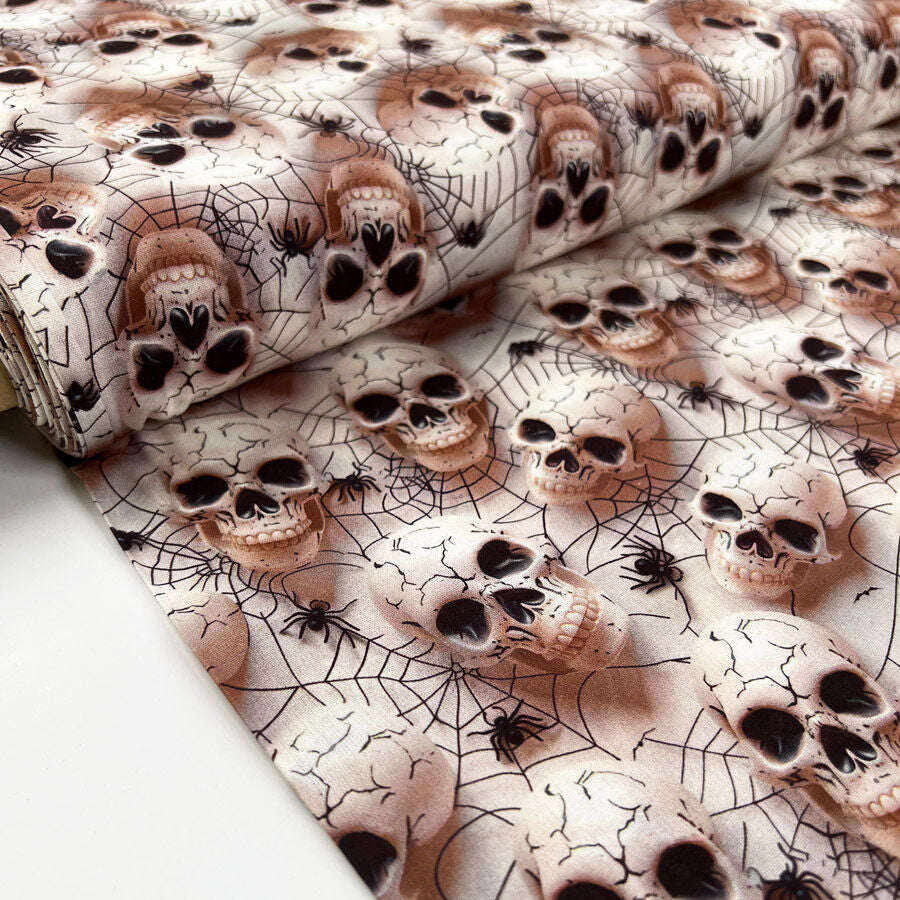 3D Cotton Web Of The Dead Craft Spider Skelenton Fabric Bolt