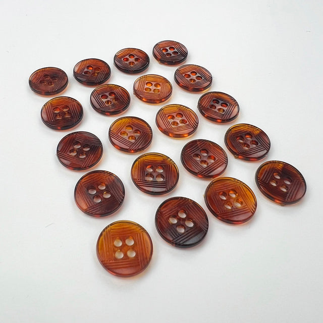 4 Hole Amber Plastic Round Buttons 12mm Pk20 Row