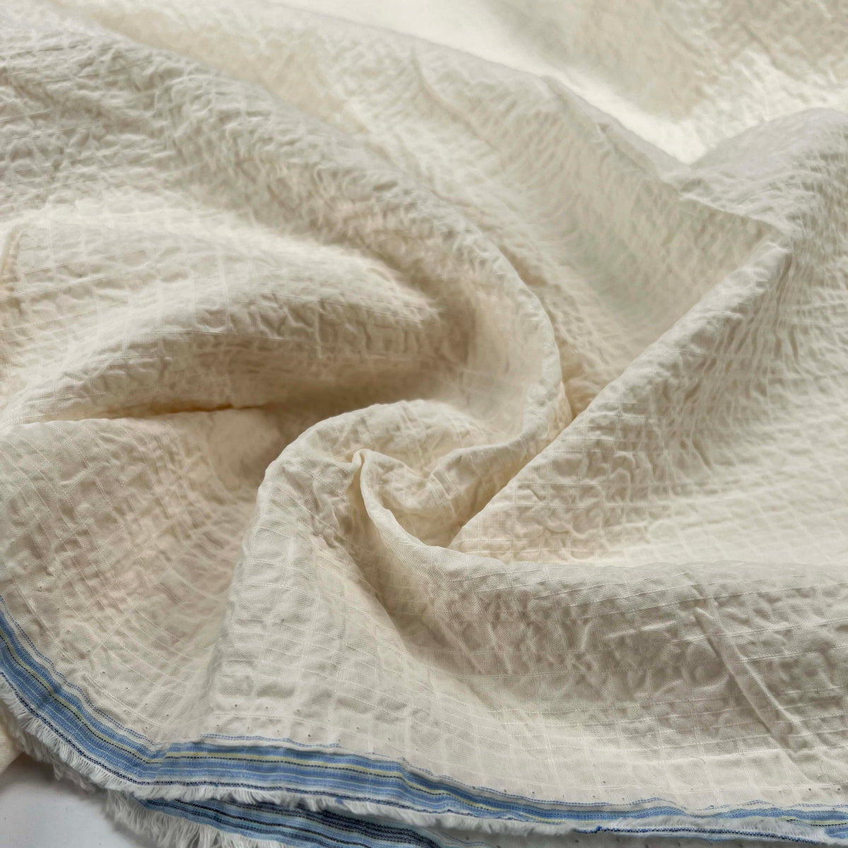 59th Street Organic Cotton Cream Seersucker Fabric CU
