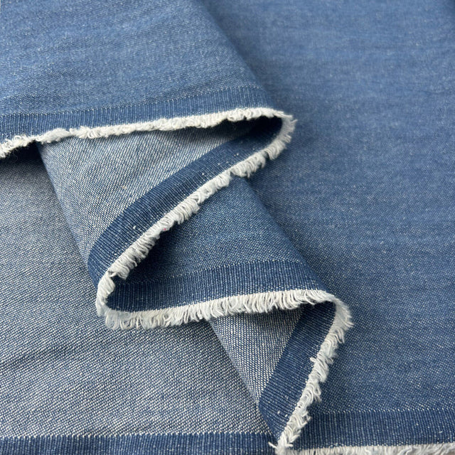 7 5oz Washed Denim Light Blue Cotton Woven Trouser Fabric Fold
