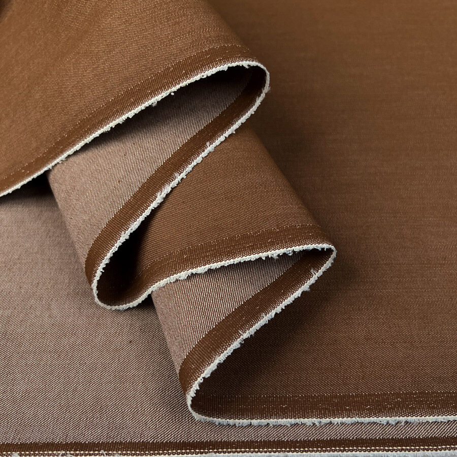 7 75oz Stretch Denim Toffee Brown Cotton Elastane Stretch Woven Trouser Fabric Fold