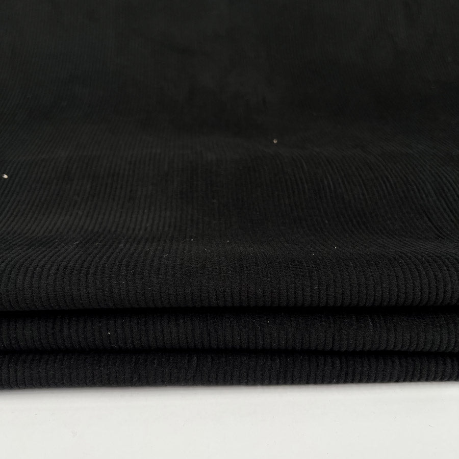 8 Wale Corduroy Noir Black Cotton Woven Trouser Fabric CU