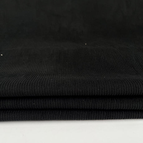 8 Wale Corduroy Noir Black Cotton Woven Trouser Fabric CU