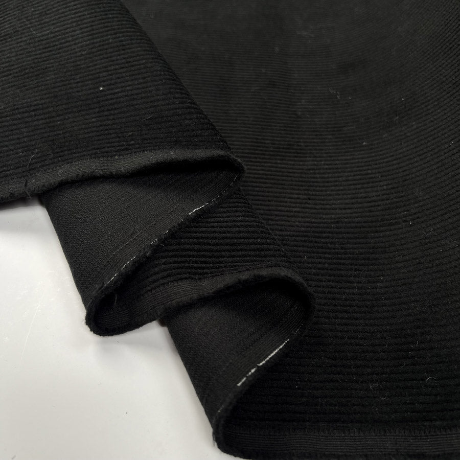 8 Wale Corduroy Noir Black Cotton Woven Trouser Fabric Fold