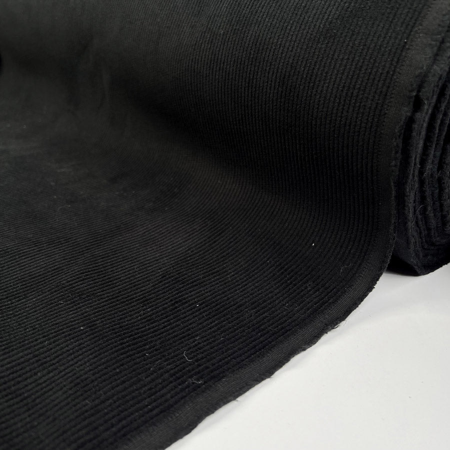8 Wale Corduroy Noir Black Cotton Woven Trouser Fabric Roll