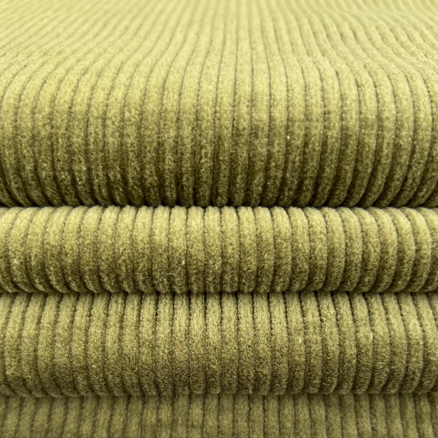 8 Wale Cotton Spandex Fabric  Bubble Wash Corduroy Moss