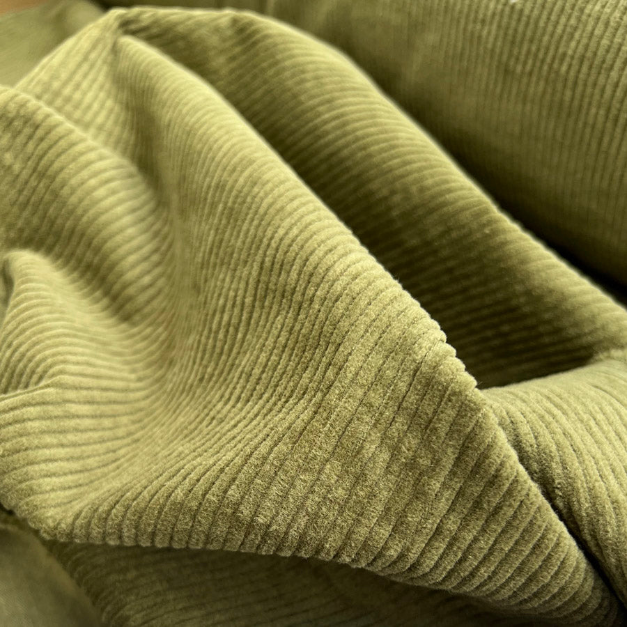 8 Wale Cotton Spandex Fabric  Bubble Wash Corduroy Moss