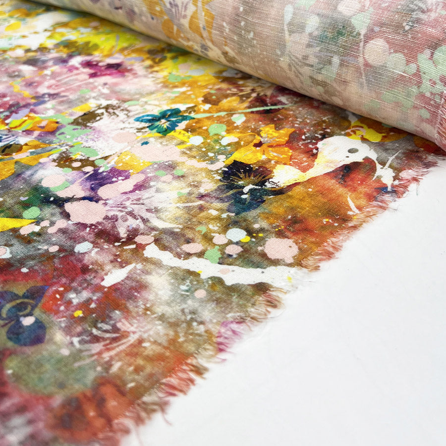 Italian Linen Silk Abstract Floral Dress Fabric A Feast Roll