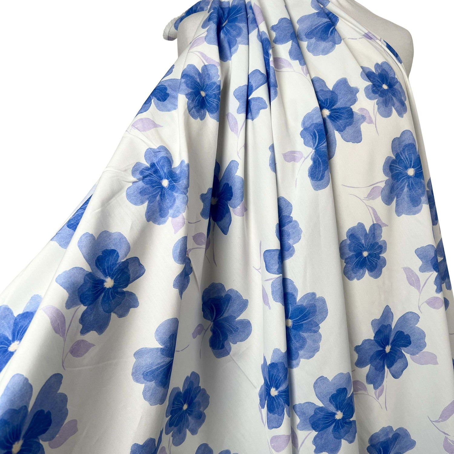 Absolutley Cotton Blue Purple White Floral Dress Fabric Mannequin