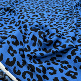 stretch twill dress fabric Blue fabric with black leopard print pattern