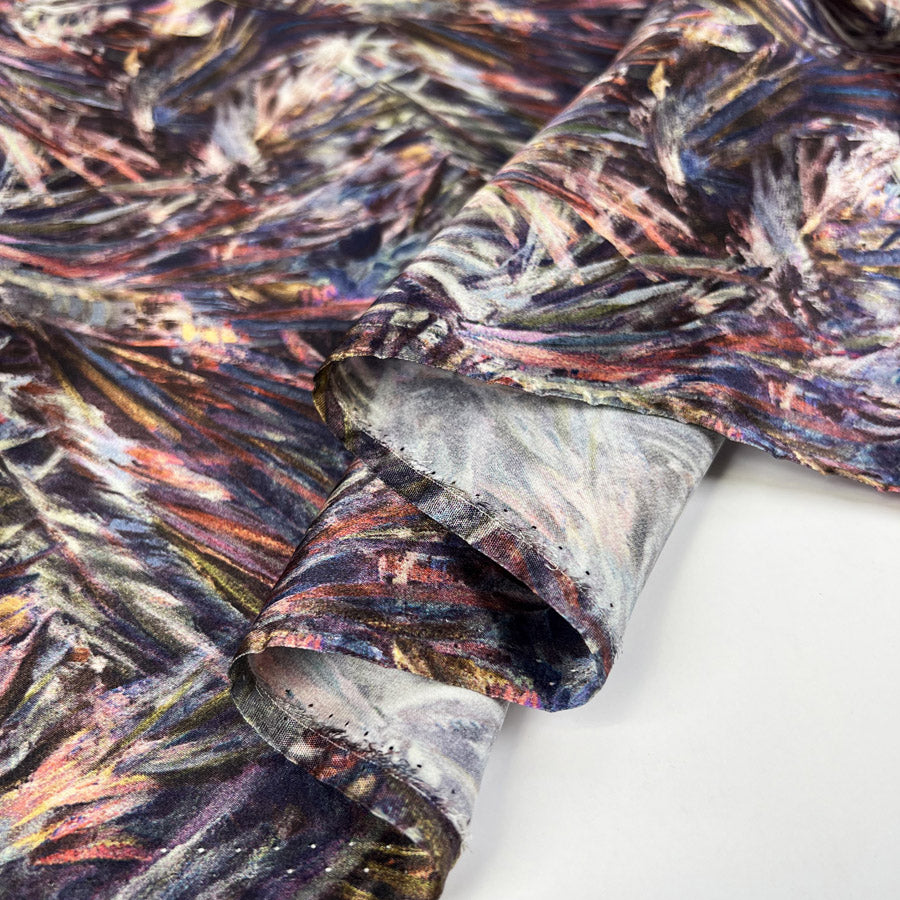Albany 16 Momme Silk Catherine Satin Print Abstract Purple Dress Fabric Fold