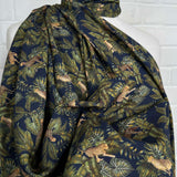 Amazonia Viscose Navy Green Leopard Leaf Print Italian Fabric CU