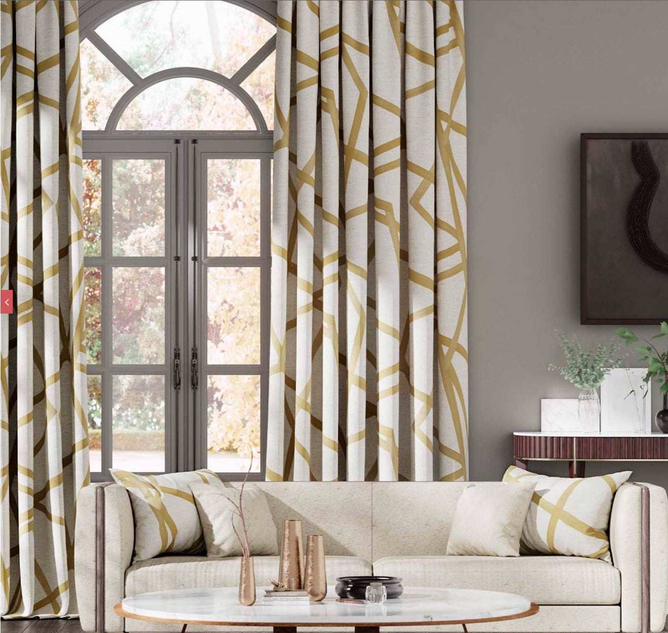 Harlequin Aphrodite White and Gold Viscose Linen Fabric Curtains